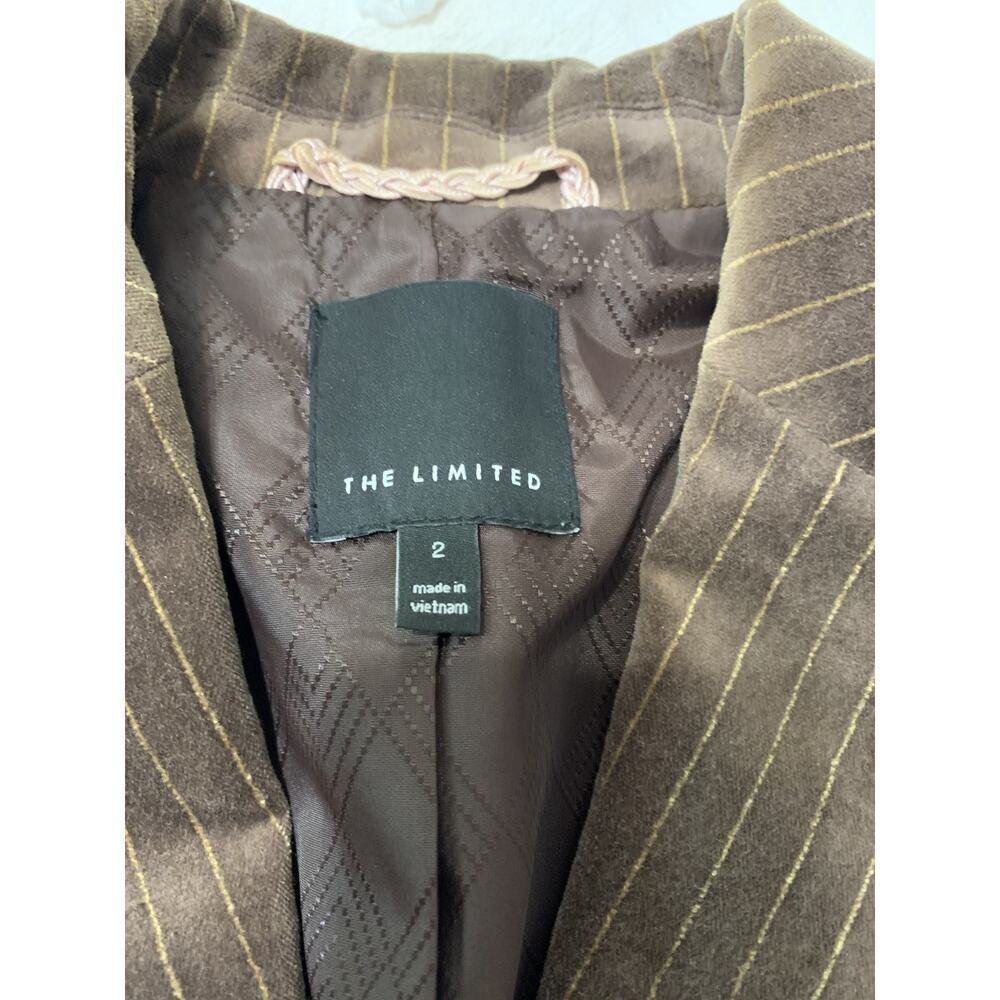 The limited Women's Blazer Brown Pinstripe Velvet Size 2 Single Breasted Y2K - Picture 5 of 10